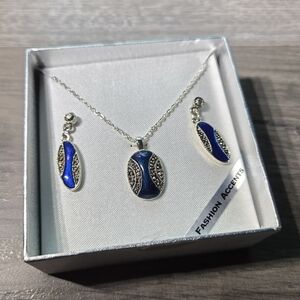 Blue and Silver Earrings & Necklace Jewelry Set
